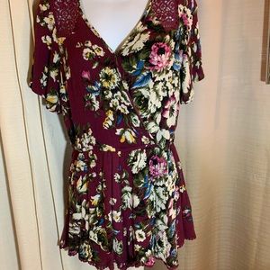 Floral burgundy romper size Large